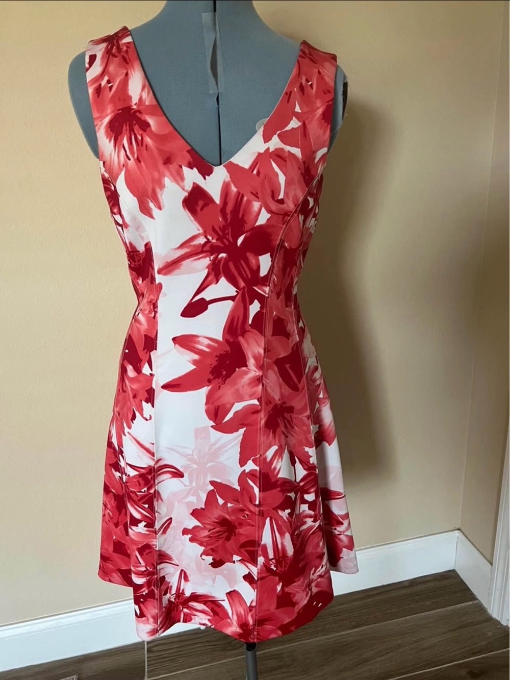 INC International Concepts White Dress with Red Floral Print